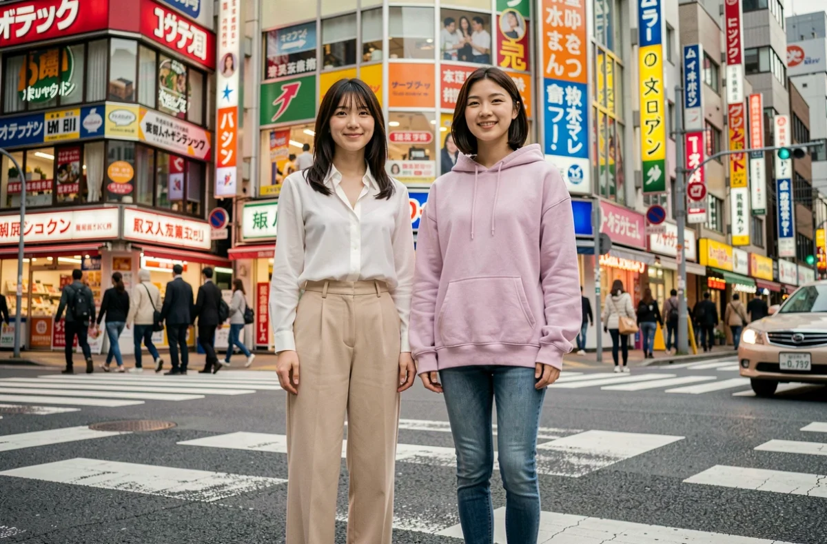 Deux femmes japonaises aux styles mode contemporains dans les rues animées de Harajuku à Tokyo