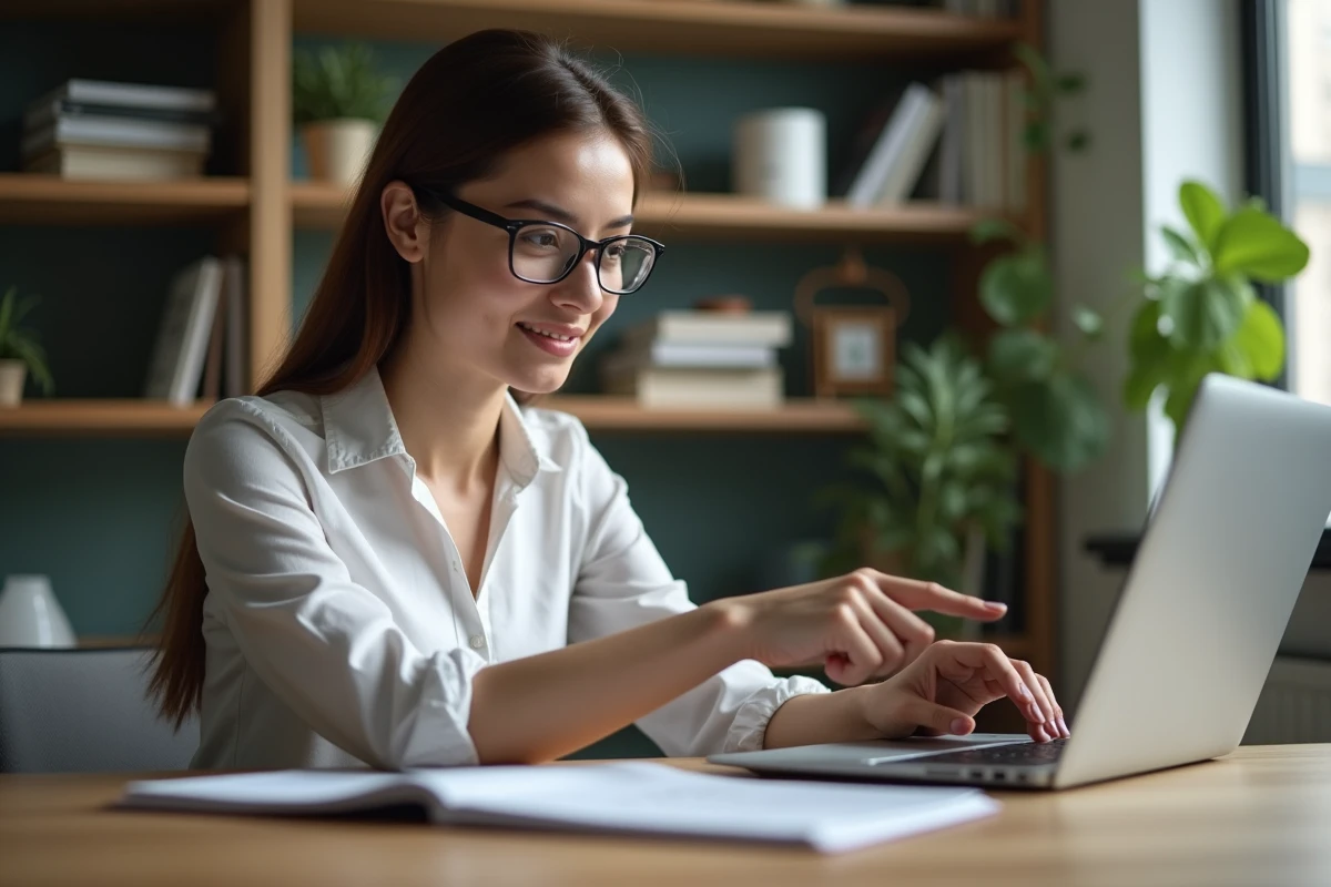 Jeune femme concentrée travaillant sur un ordinateur dans un bureau