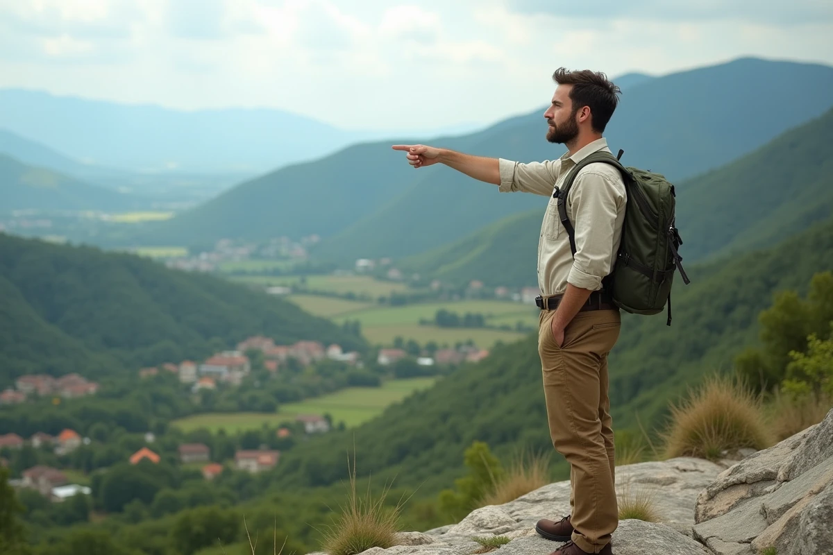 Jeune homme regardant les collines de Casinca
