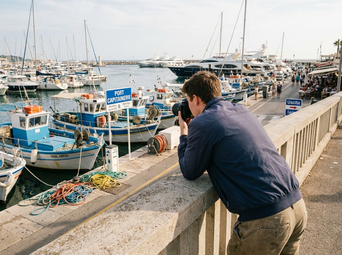 Jeune homme regardant le port méditerranéen